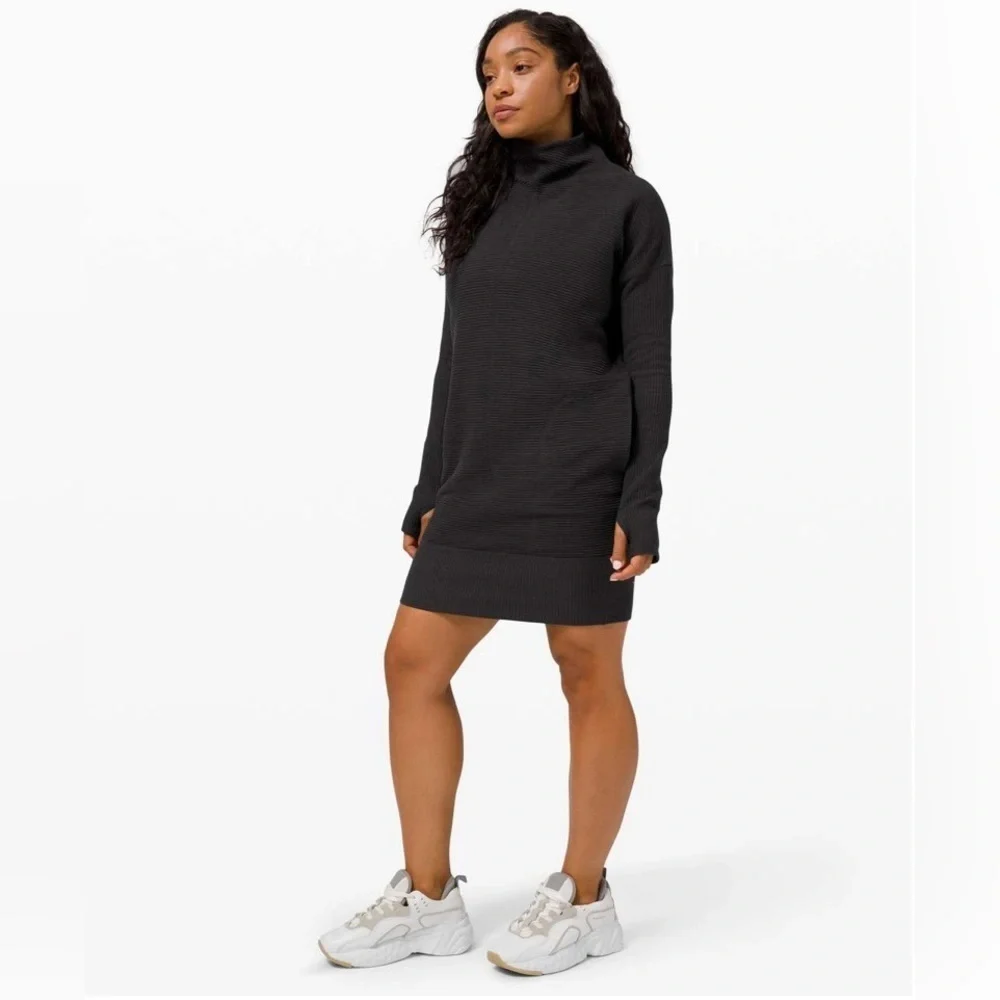Lululemon Call For Cozy Dress Black Ribbed Sz 4 - Picture 2 of 10